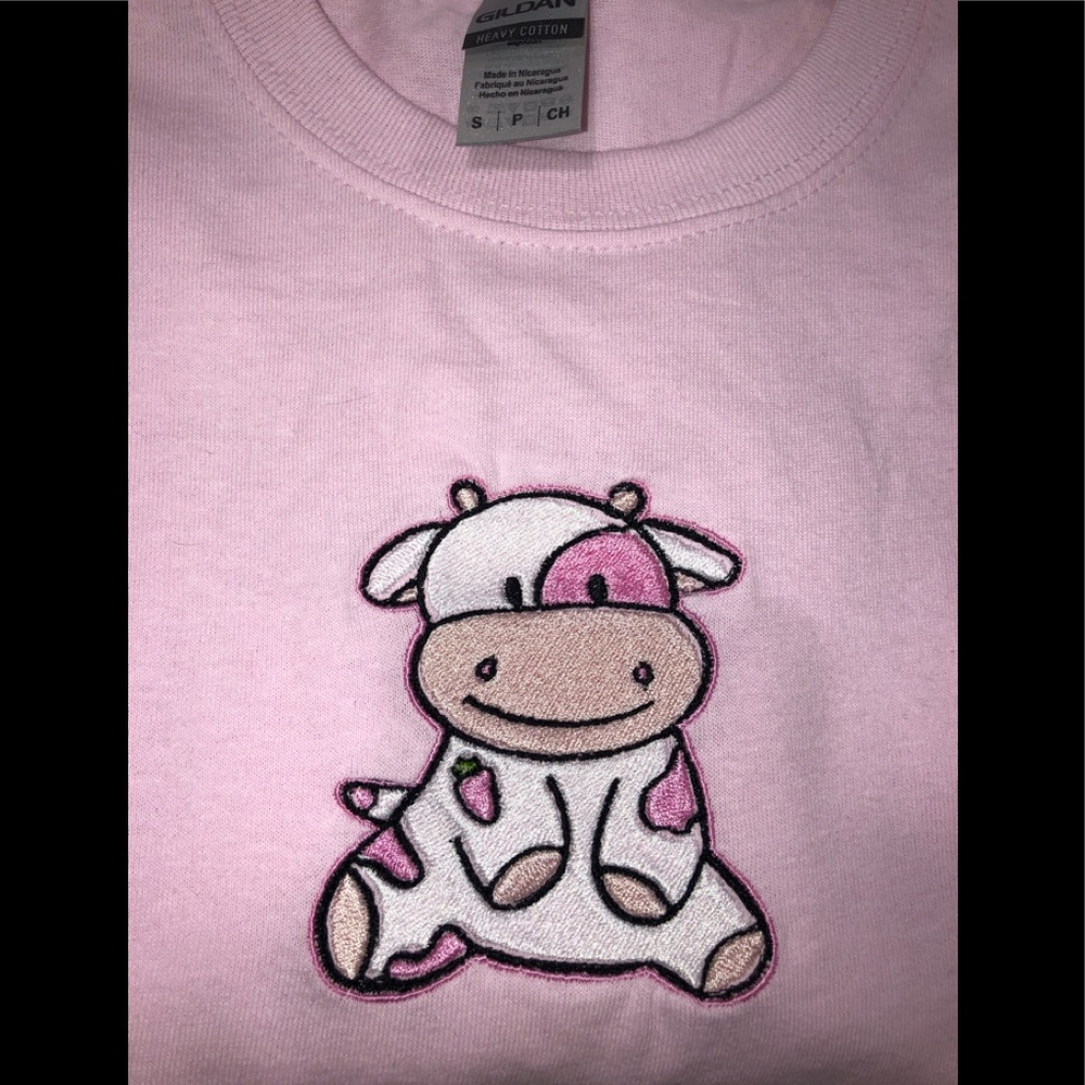 Strawberry Cow Embroidered Tshirt